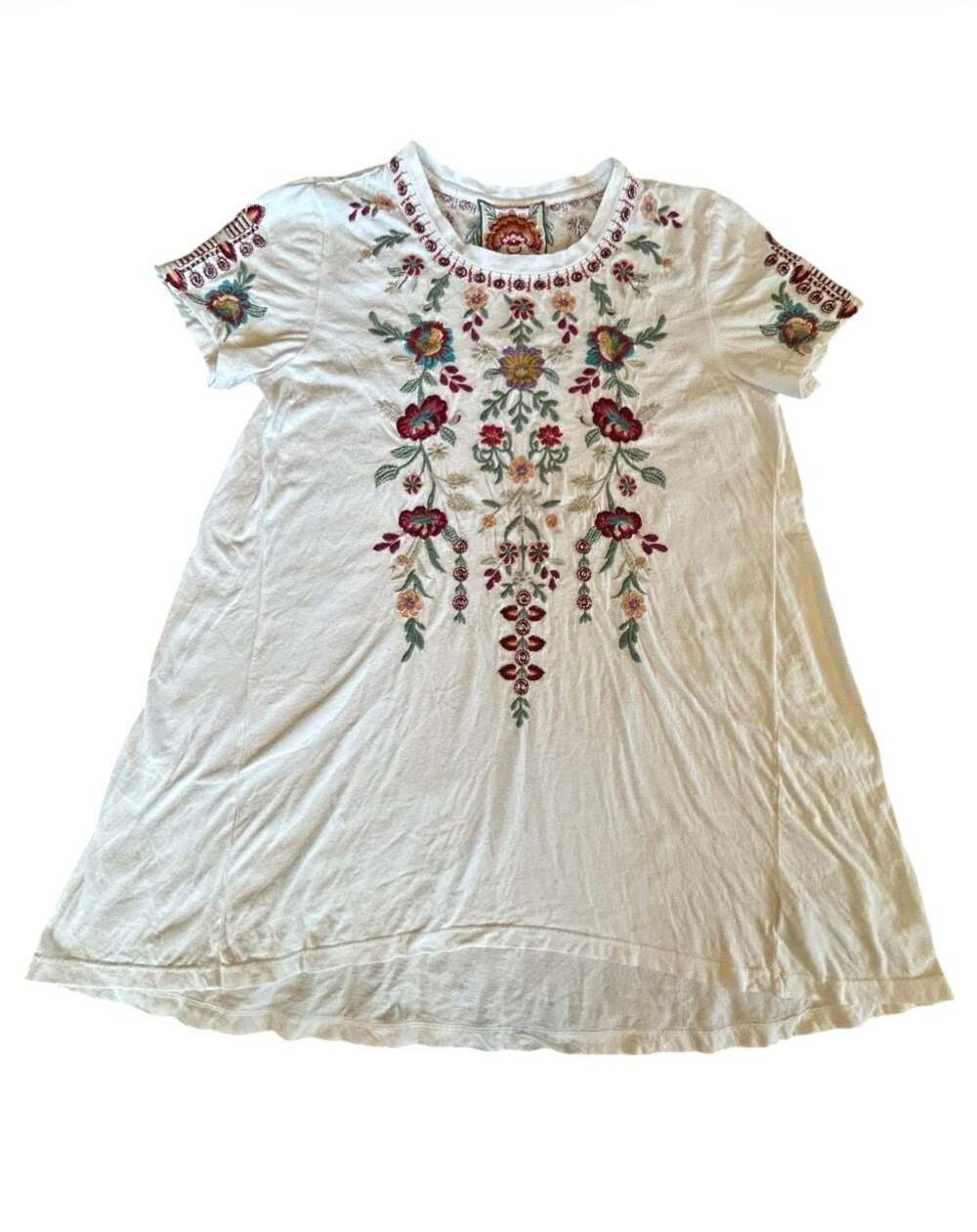Johnny Was Short Sleeve Embroidered Floral Tee Tunic Top